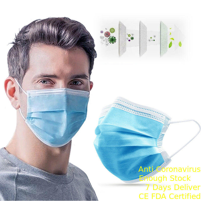 Blue Non Woven Disposable Face Mask 3 Ply Protection Anti Virus Face Mask supplier